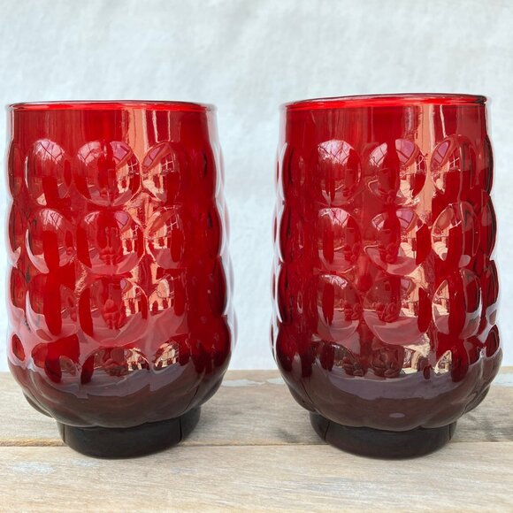 Anchor Hocking Red Bubble Ruby Glass 12oz Flat Tea Tumbler -Set of 4 - Picture 4 of 7